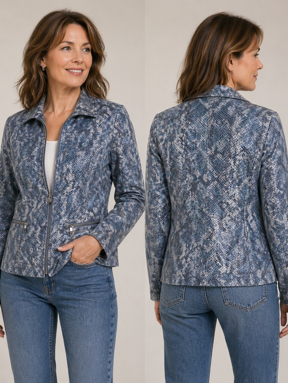 Chico's Snake Skin embossed 100% leather jacket sz 0.5 size 6 or Small